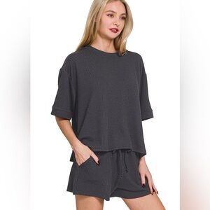 ZENANA NWT Top & Pant Black Ribbed Set Size Small - Large